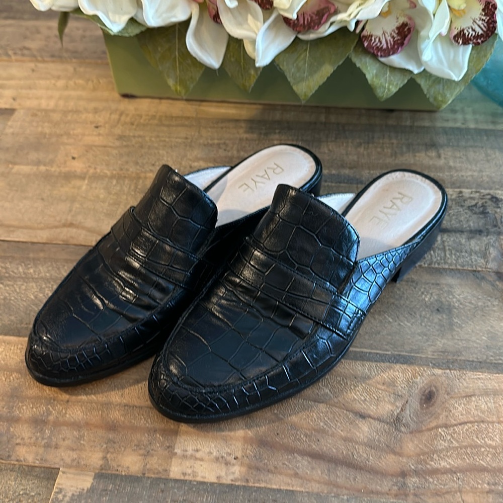 Raye Crocodile Embossed Leather Slides - image 2